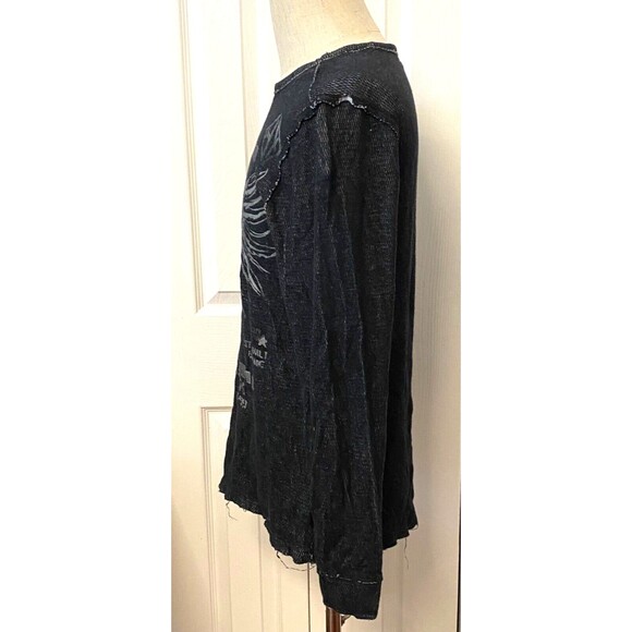 HELIX Men's M Thermal Shirt Gray Black Raw Hems Grunge Y2K Goth Skater MMA Crew - Picture 4 of 7